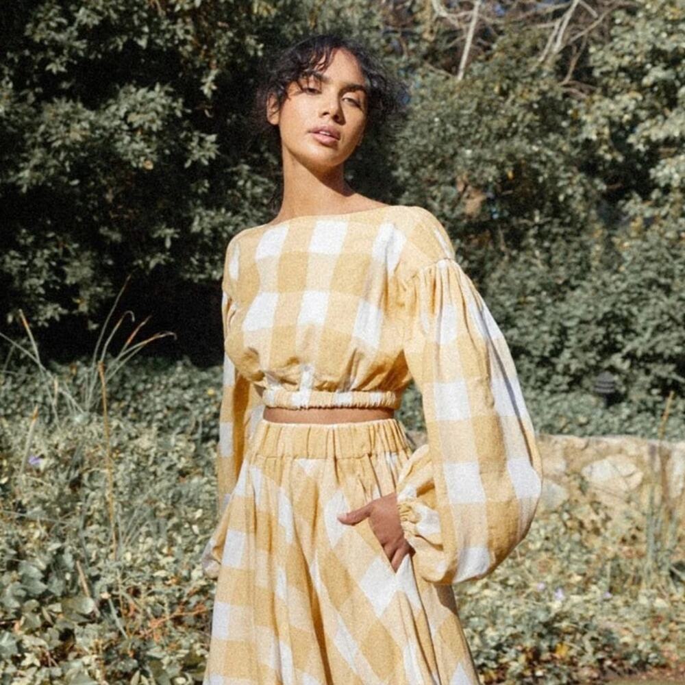 Acler Sutherland Linen Blend Blouse in Canary Yellow Gingham Cottagecore Size 4